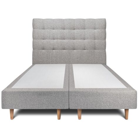 Lit 180x200cm avec tête de lit capitonnée bouclette et double sommier tapissier gris - Hauteur totale : 35cm