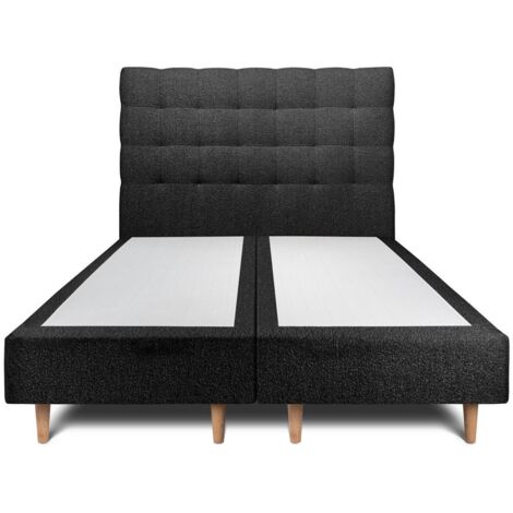 Lit 180x200cm avec tête de lit capitonnée bouclette et double sommier tapissier noir - Hauteur totale : 35cm