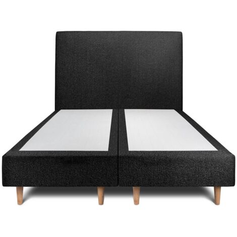 Lit 180x200cm avec tête de lit tapissier bouclette et double sommier tapissier noir - Hauteur totale : 35cm