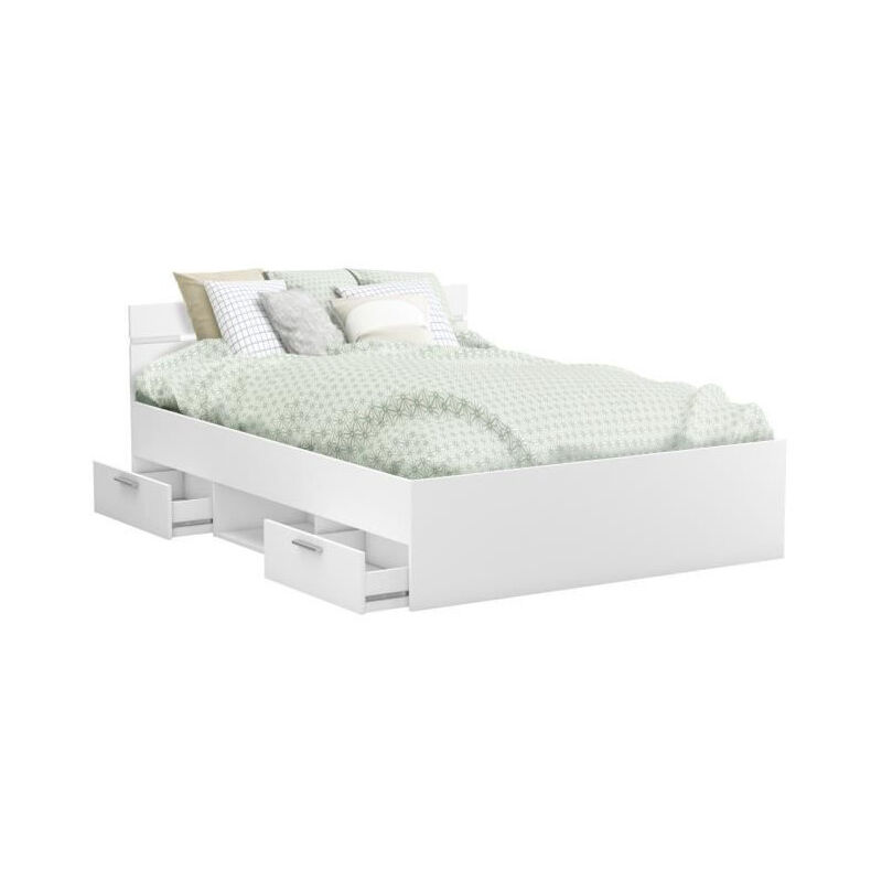 M&s - Demeyere Lit adulte michigan - 140 x 190 cm - Multiples rangements - Blanc