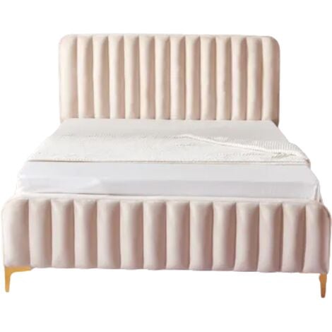 HOMY FRANCE Lit 2 places 140x190 cm FAYE design velours rose