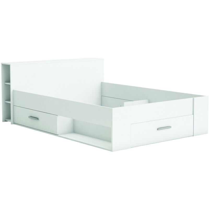 Lit 2 places avec rangements en bois coloris blanc mat - 150,1 x 76,3 x 217,3 cm -PEGANE-