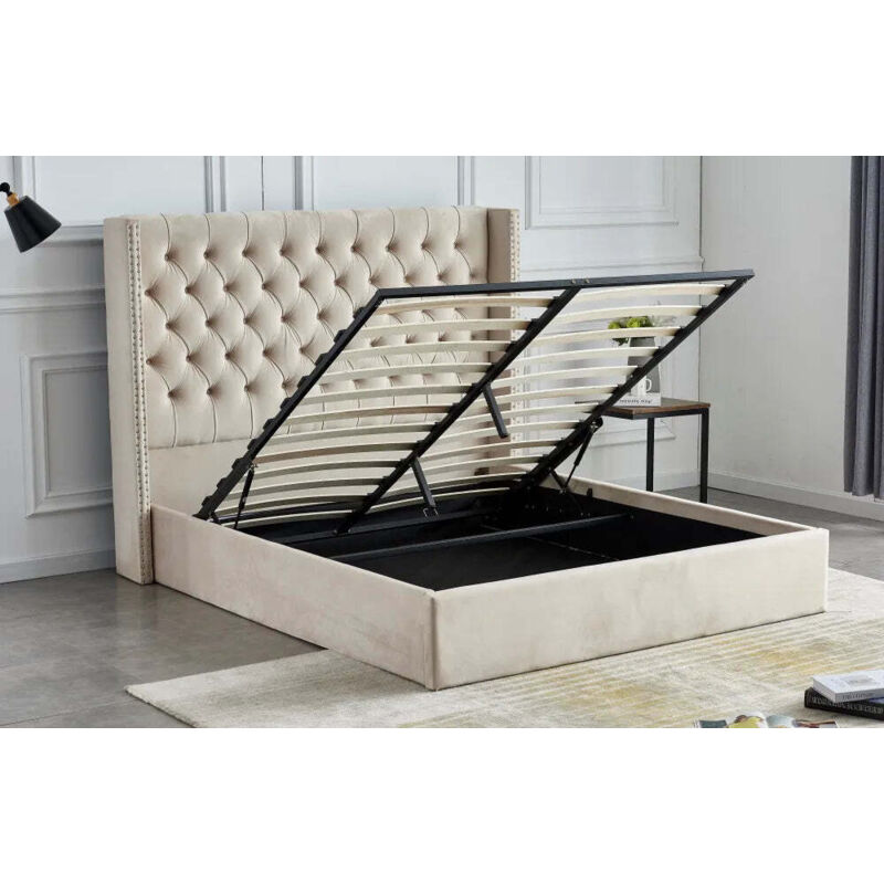 Homy France - Lit coffre 2 Places 160X200 cm cloute velours Gris