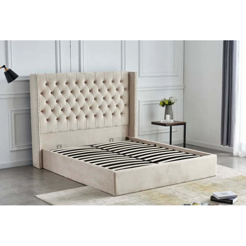 Homy France - Lit coffre 2 places 180X200 cm cloute velours Gris