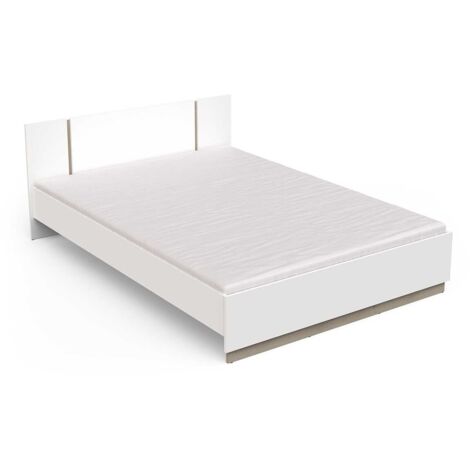 Lit 2 places couchage 140x/200 couleur blanc mat / chêne - Largeur 148,3 x Profondeur 204,3 x Hauteur 71,7 cm