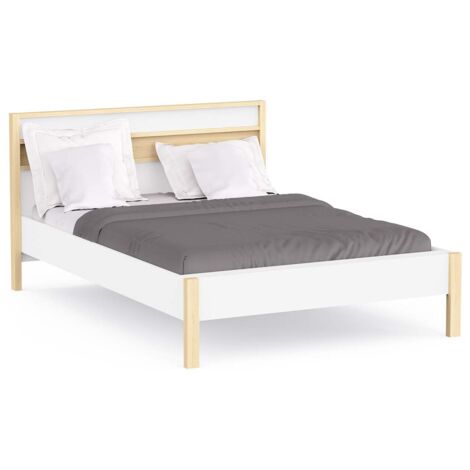 Lit 2 places couchage 140x190/200 couleur Blanc / Chêne clair - Largeur 151,9 x Profondeur 207,3 x Hauteur 95 cm