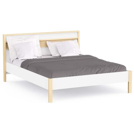 Lit 2 places couchage 160x/200 couleur Blanc / Chêne clair - Largeur 171,9 x Profondeur 207,3 x Hauteur 95 cm