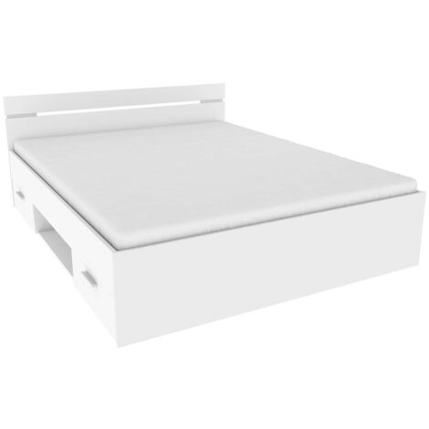 Lit 2 places couchage 160x200 avec 2 tiroirs couleur blanc mat - Largeur 164,5 x Profondeur 204,3 x Hauteur 74,2 cm