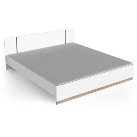 Lit 2 places couchage 180x200 couleur blanc mat / chêne - Largeur 188,3 x Profondeur 204,3 x Hauteur 71,7 cm