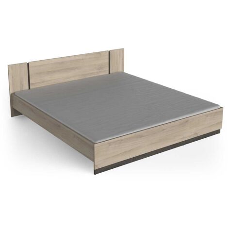 Lit 2 places couchage 180x200 couleur chêne - Largeur 188,3 x Profondeur 204,3 x Hauteur 71,7 cm