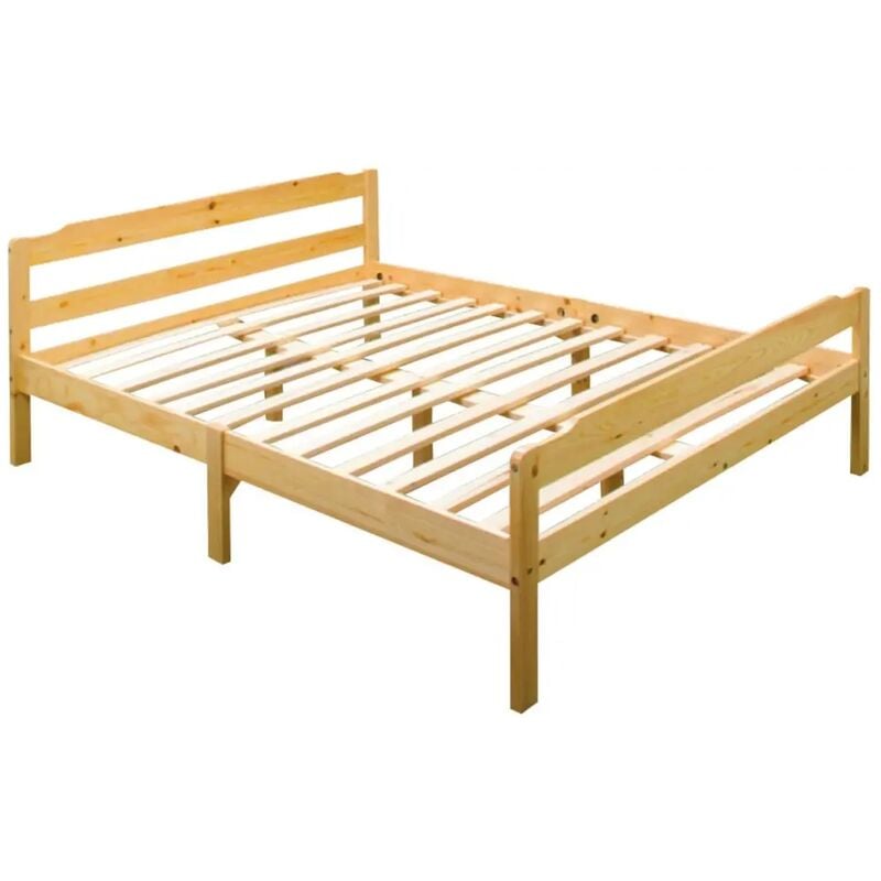 Homy France - Lit 2 places 140x190 cm en Bois Naturel avec sommier inclus - david