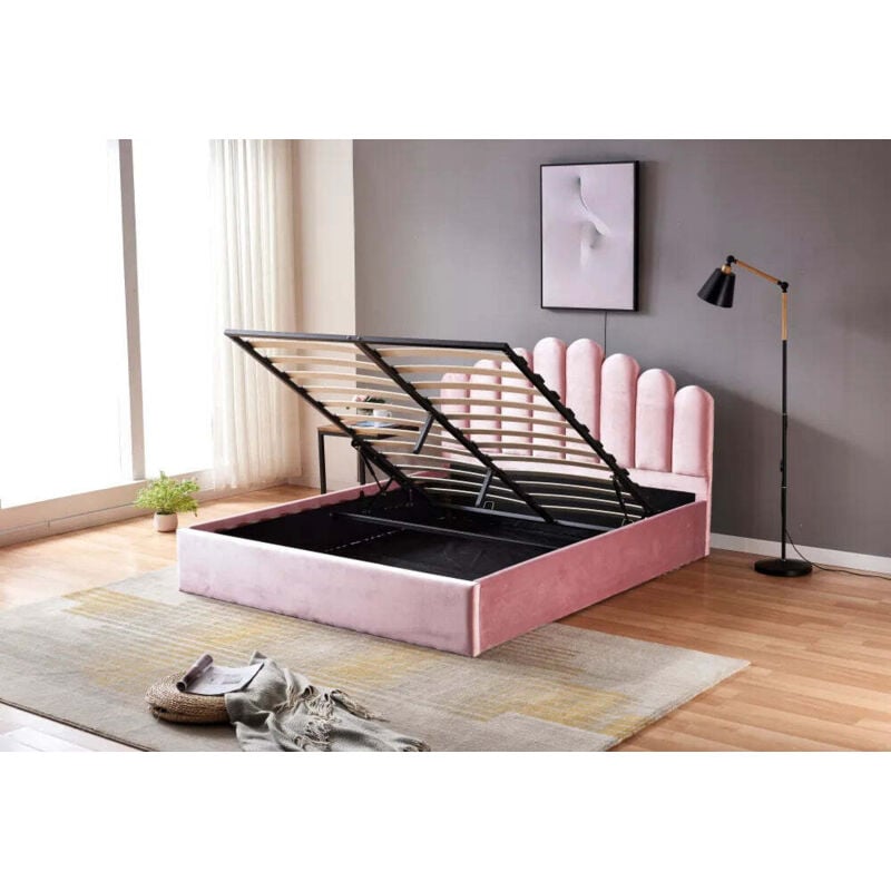 Lit coffre 2 places 140x190 cm doha velours gris