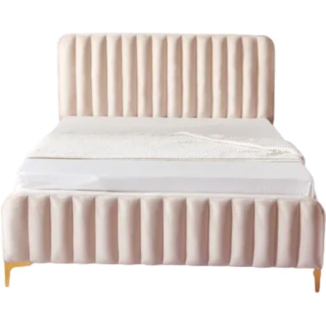 Lit 2 places FAYE design velours Beige sommier inclus 140x190 cm