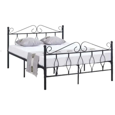 Lit 2 Places JULIE en Métal Noir – 140x190 cm avec Sommier Inclus