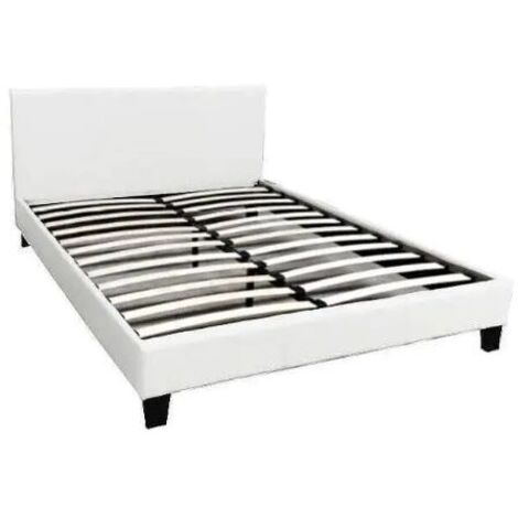 Homy France – Lit adulte 160x200 cm simili cuir blanc – Sommier intégré – Design moderne et facile à entretenir – Pour chambre contemporaine