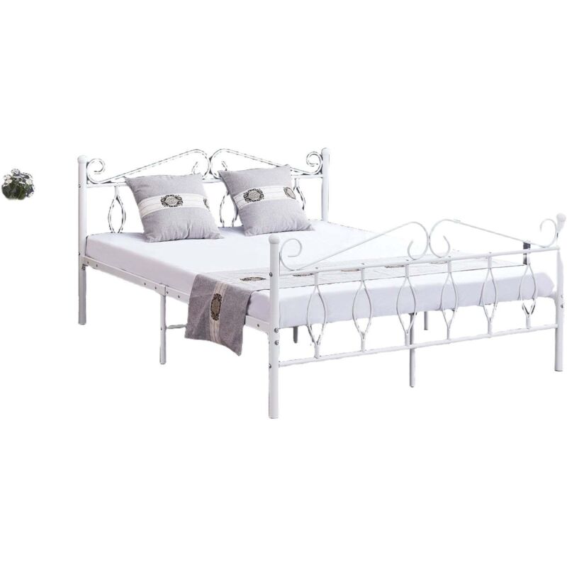 Lit 2 places julie 140x190 cm métal blanc sommier inclus