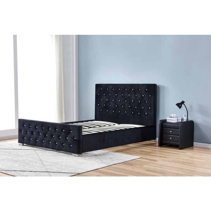 Homy France - Lit 2 places prestige Noir 160x200+ sommier intégré - Noir