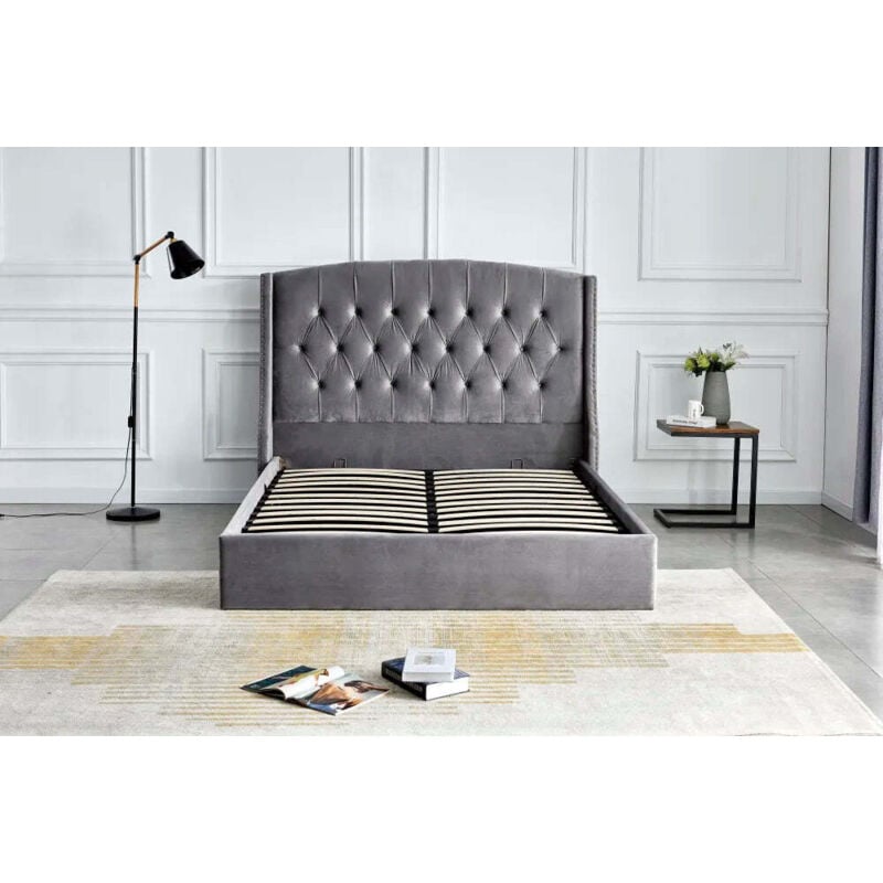Lit Coffre King size 180x200 cm sultan velours Gris
