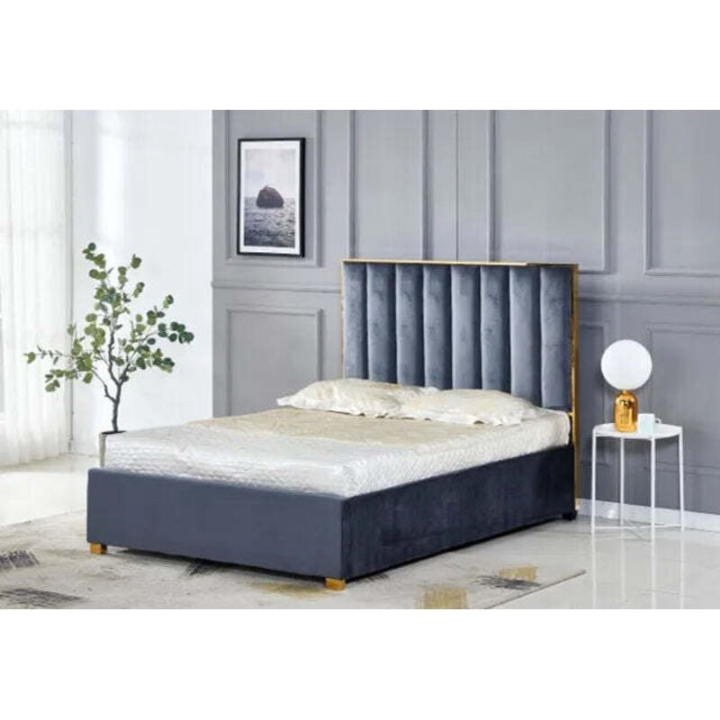 Homy France - Lit 2 places 140x190 cm tony velours Beige sommier inclus