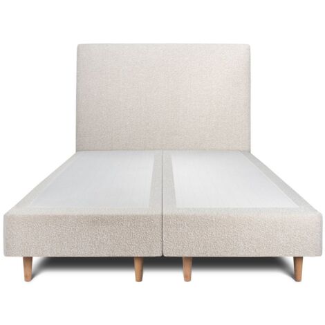 Lit 200x200cm avec tête de lit tapissier bouclette et double sommier tapissier beige - Hauteur totale : 35cm