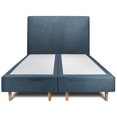 Lit 200x200cm avec tête de lit tapissier bouclette et double sommier tapissier Bleu - Hauteur totale : 35cm