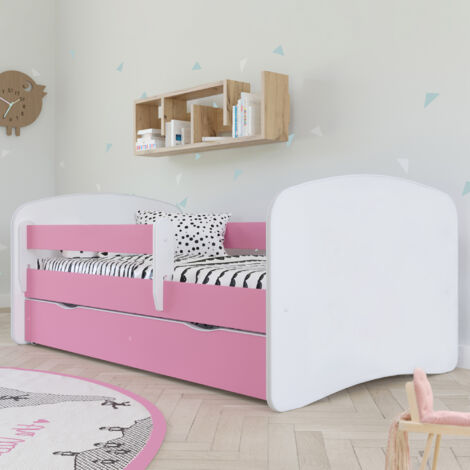 Lit 70x140 cm rose et blanc avec matelas et tiroir - HEROS