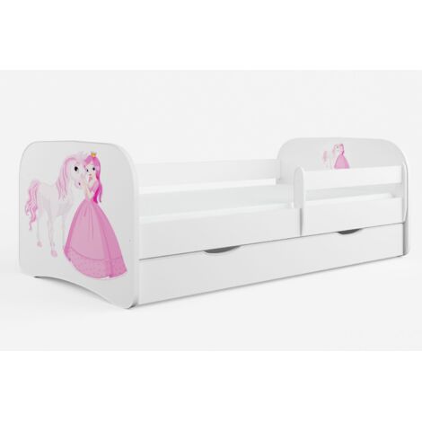 Lit 80x180 sommier et tiroir inclus Kocot Kids Babydream La princesse et le cheval - Blanc