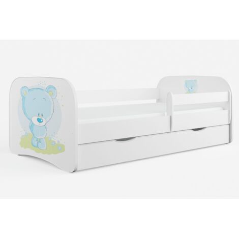Lit 80x180 sommier et tiroir inclus Kocot Kids Babydream Ourson bleu - Blanc