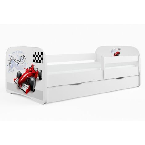Lit 80x180 sommier et tiroir inclus Kocot Kids Babydream Voiture de course - Blanc