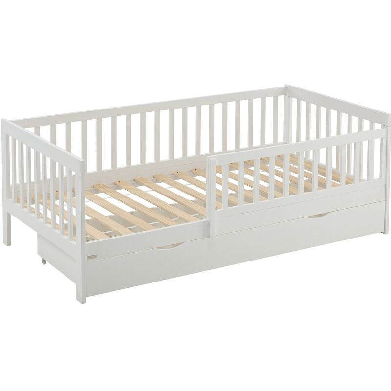 Vente-unique - Lit 90 x 190 cm avec tiroir - Pin et mdf - Blanc - proviati