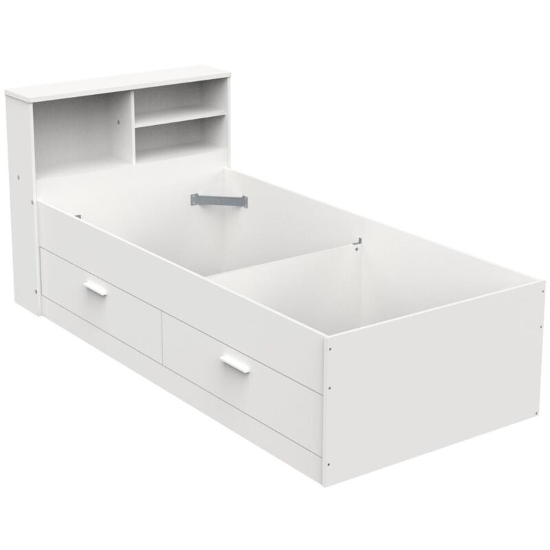Vente-unique - Lit 90 x 190 cm avec tiroirs et rangements - Coloris : Blanc - boris ii