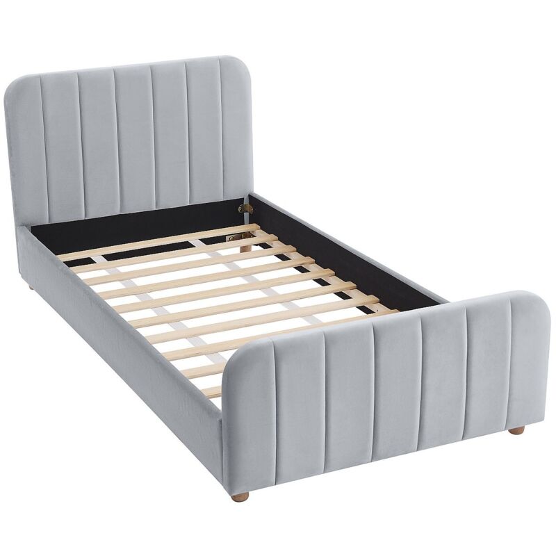 Vente-unique - Lit 90 x 190 cm - Velours avec coutures verticales - Gris - rogadi