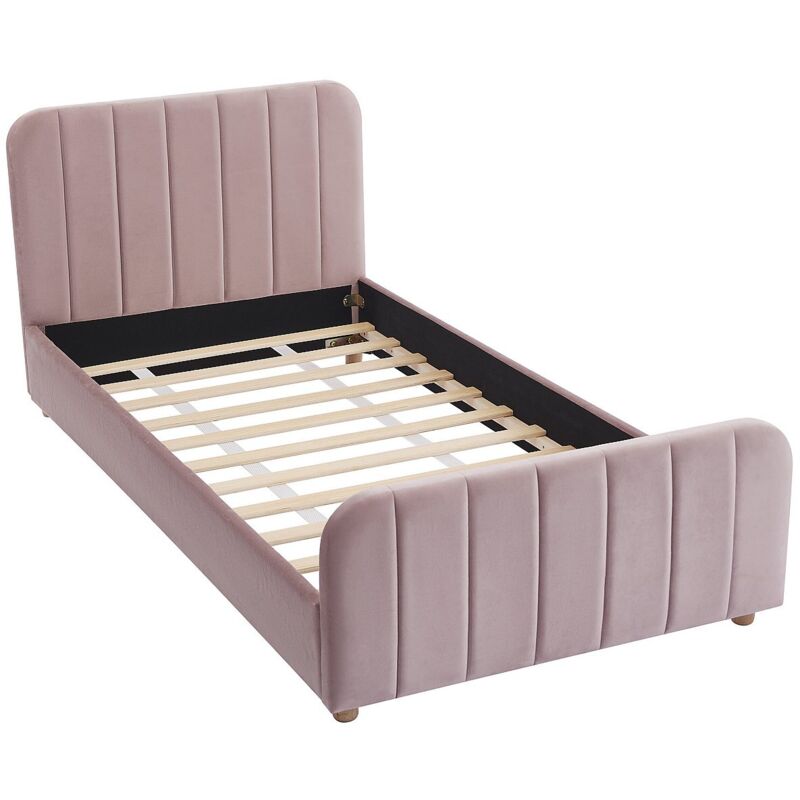 Vente-unique - Lit 90 x 190 cm - Velours avec coutures verticales - Rose - rogadi