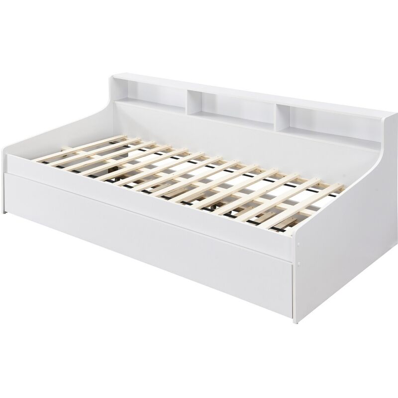 Lit 90 x 200 cm avec rangements – Blanc - LUNOVICA