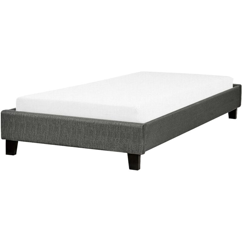 Beliani - Lit Simple en Tissu Gris Foncé 90 x 200 cm de Style Minimaliste pour Chambre Moderne ou Scandinave