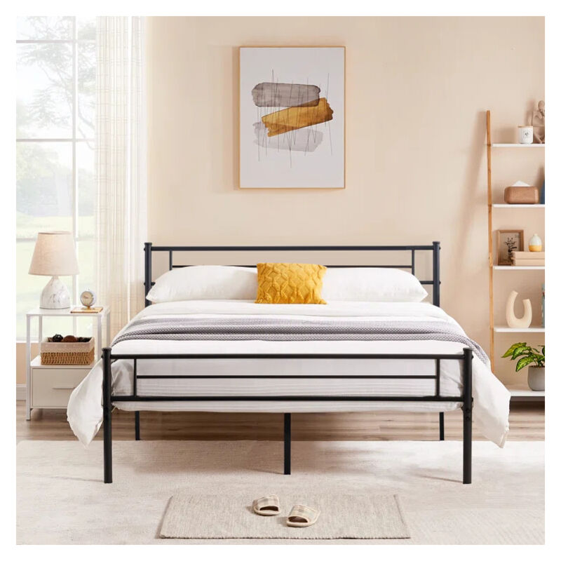 Iztoss - Lit Adulte 140 x 190 cm - Lit en Métal pour deux Personnes - Convient pour Matelas - Montage Facile - pour Chambre d'Amis, Chambre Ado - Noir