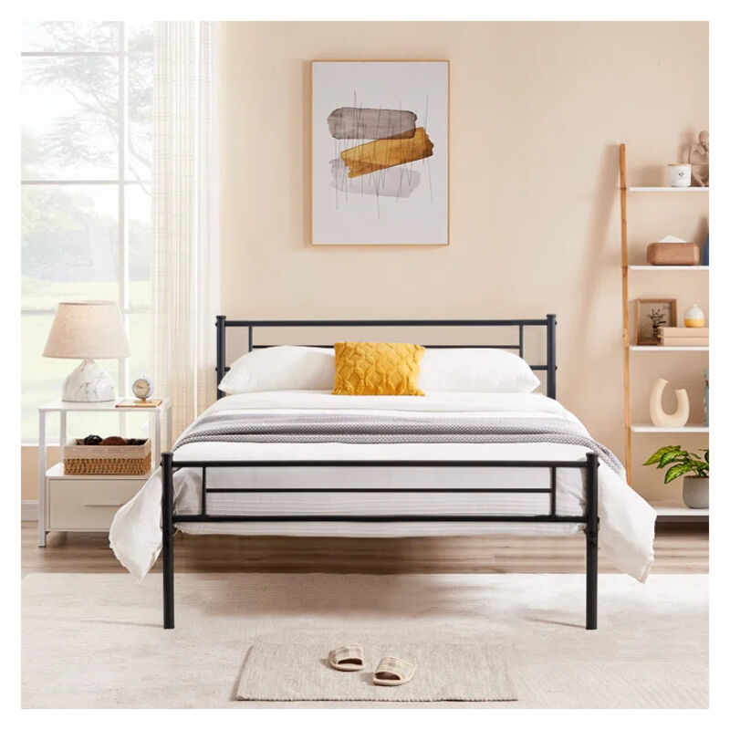 Iztoss - Lit Adulte 90 x 190 cm - Lit en Métal pour une Personnes - Convient pour Matelas - Montage Facile - pour Chambre d'Amis, Chambre Ado - Noir