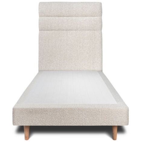 Lit 90x190cm avec tête de lit lignes bouclette et sommier tapissier beige - Hauteur totale : 29cm