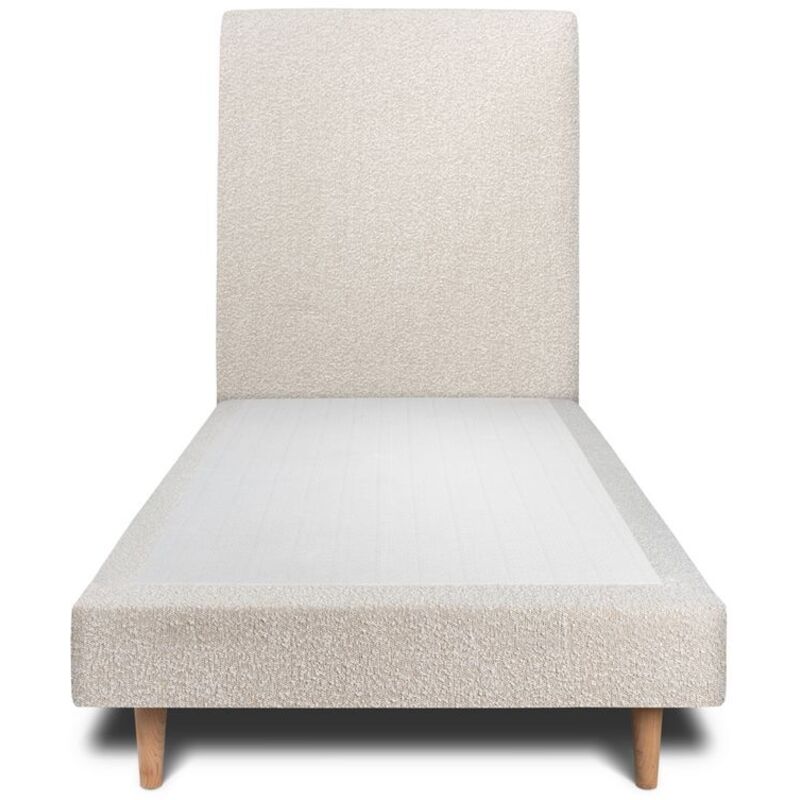 Sommeil De Plomb - Lit 90x190cm avec tête de lit tapissier bouclette et sommier tapissier beige - Hauteur totale : 29cm