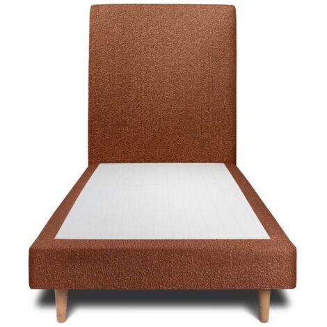 Lit 90x190cm avec tête de lit tapissier bouclette et sommier tapissier terracotta - Hauteur totale : 29cm
