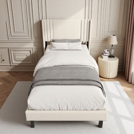 Lit 90x200 avec Sommier, Lin Lit 2 Personnes, Cadre Lit avec Tête Lit, Applicable à Recherchent Sommeil Qualité Apprécient Style Natu Rustique, L'expérience