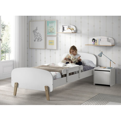 Lit 90x200 - Chevet 1 porte et Coffre à jouets Vipack Kiddy - Blanc