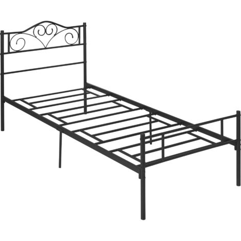 Lit 90x200 cm acier sommier lattes tête et pied lit hauteur 31 cm noir