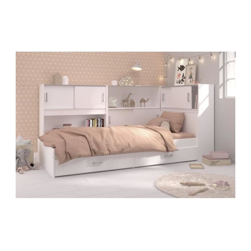 Scoop Lit Enfant avec 3 meubles de rangement contemporain decor blanc - l 90 x l 200 cm