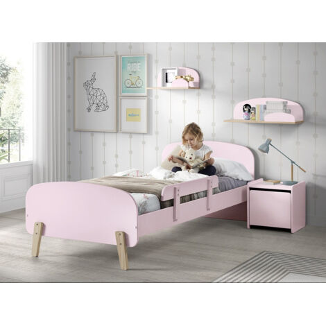 Lit 90x200 et Chevet 1 porte Vipack Kiddy - Vieux Rose
