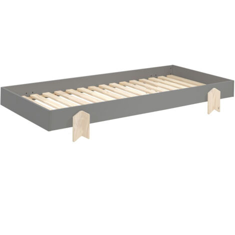 Lit 90x200 pin massif gris et bois clair Ridulo