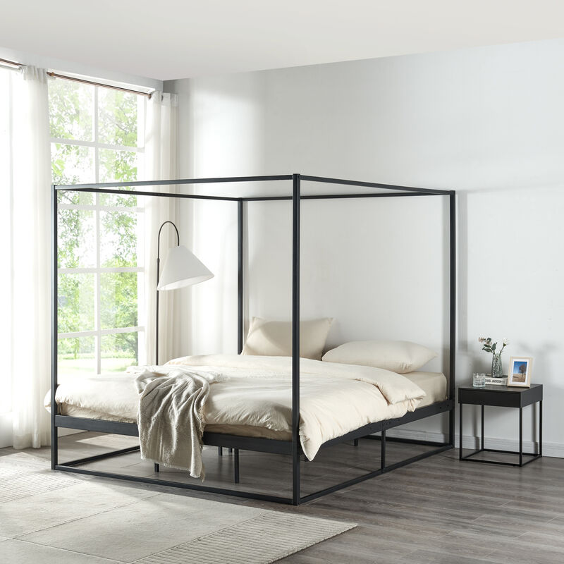 [en.casa] - Lit à baldaquin Kristianstad métal 180 x 200 cm noir