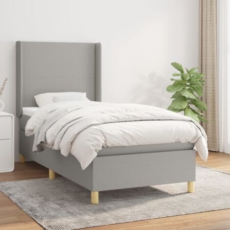 Lit à lattes avec matelas Gris clair 90x200 cm, tête de lit réglable, ressorts ensachés, support moyen-dur, cadre en bois de mélèze et surmatelas inclus, sans marque