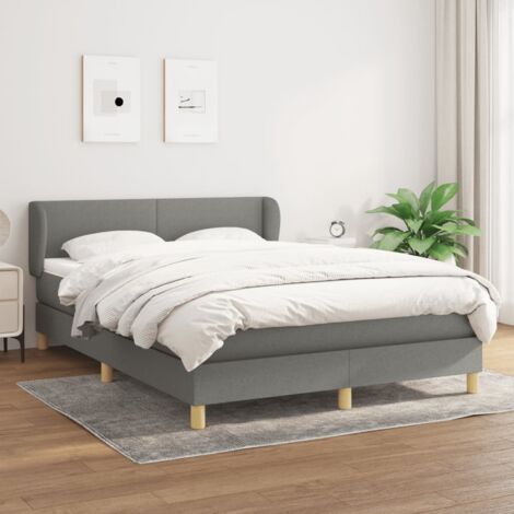 Lit à lattes avec sommier intégré et matelas à ressorts ensachés 140x190cm Gris foncé - Ensemble complet cadre, tête réglable et surmatelas