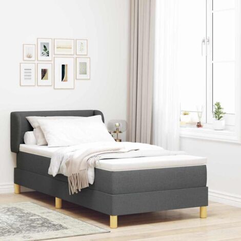 Lit à ressorts avec matelas-Sommier à ressorts de lit Crème 90x200 cm Tissu Gris foncé 926917